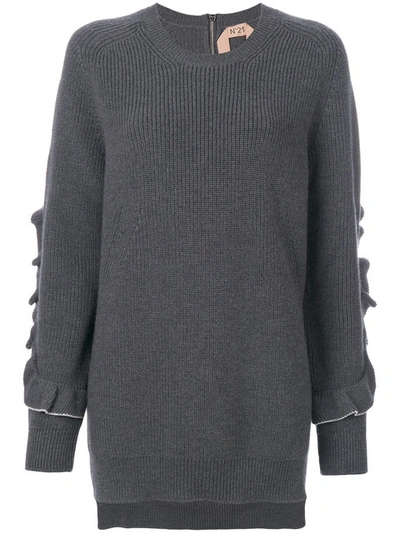 N°21 Ruffle Sleeve Long Grey Sweater