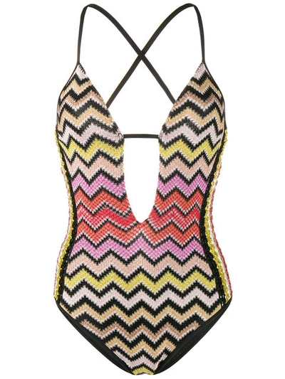 Missoni Zigzag Stripe One-piece Swimsuit In Multicolour