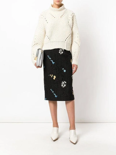 Shop N°21 Floral Embroidery Lace Skirt In Black