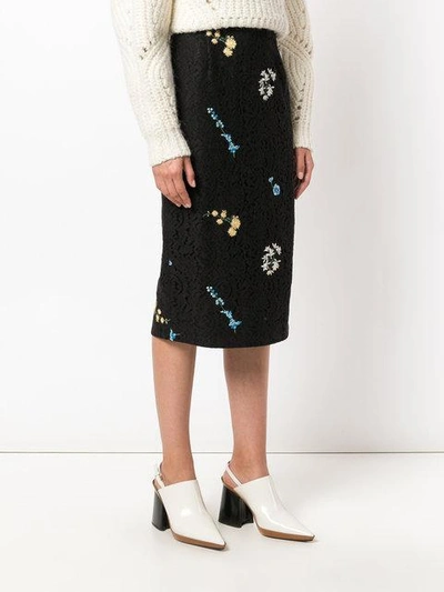 Shop N°21 Floral Embroidery Lace Skirt In Black