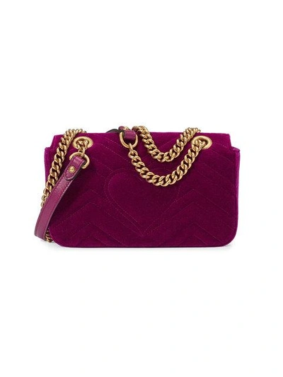 Shop Gucci Gg Marmont Embroidered Velvet Mini Bag In Red