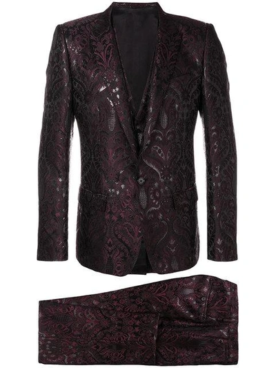 Dolce & Gabbana 三件式提花西装套装 In Purple