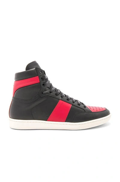 Shop Saint Laurent Signature Court Classic Sl/10h Leather High Top Sneakers In Black & Red