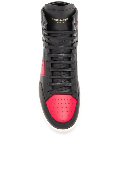 Shop Saint Laurent Signature Court Classic Sl/10h Leather High Top Sneakers In Black & Red