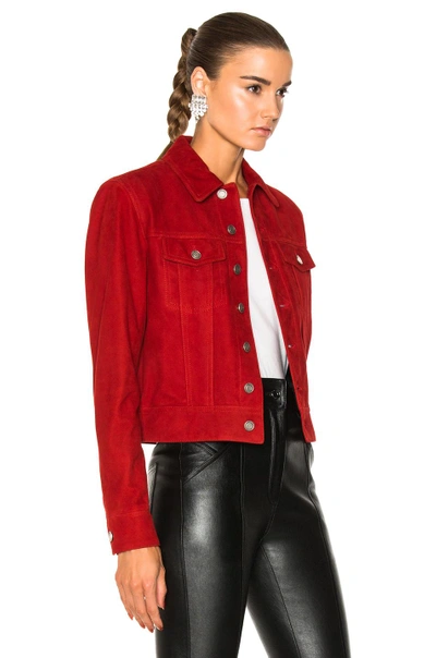 Shop Saint Laurent Suede Moto Jacket In Red