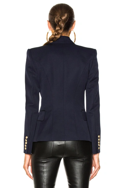 Shop Balmain Double Breasted Blazer In Blue