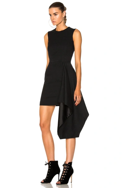 Shop Alexander Mcqueen Light Wool Silk Drape Sleeveless Mini Dress In Black