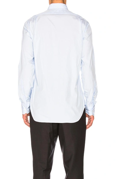 Shop Thom Browne Classic Poplin Button Down With Ribbon Placket In Blue. In Light Blue