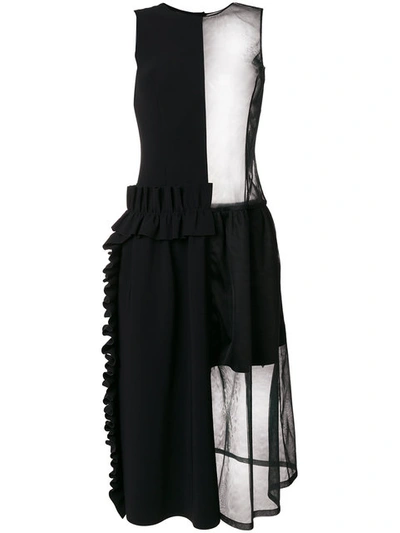 Paskal Transparent Ruffle Detail Dress - Black
