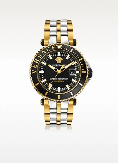 Versace V-race Two-tone Stainless Steel Bracelet Diver Watch In Black/multi