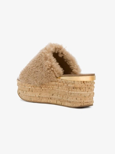 Shop Chloé Nude Camille 75 Shearling Flatform Slides