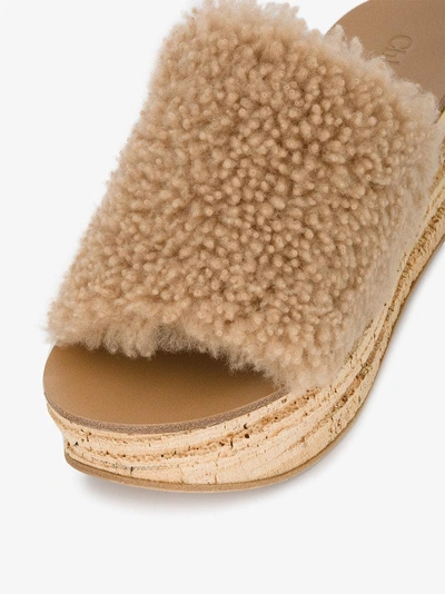 Shop Chloé Nude Camille 75 Shearling Flatform Slides