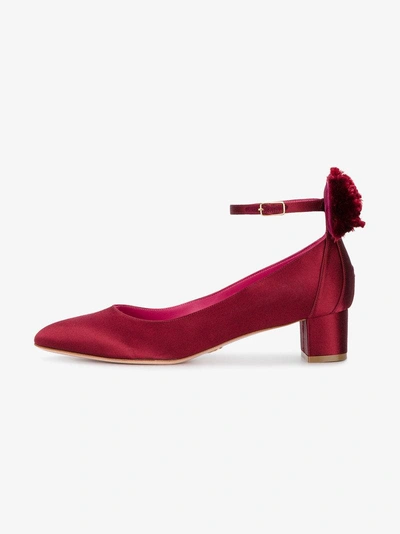 Shop Oscar Tiye Red Satin Mouse 40 Pompom Pumps In Pink/purple