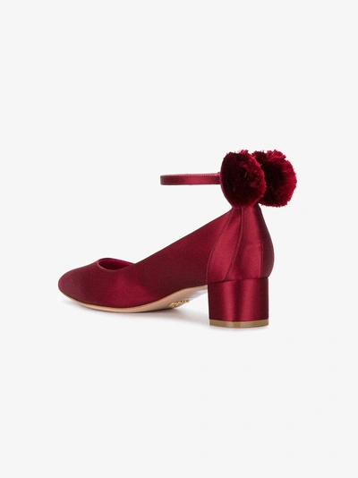 Shop Oscar Tiye Red Satin Mouse 40 Pompom Pumps In Pink/purple