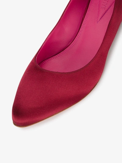 Shop Oscar Tiye Red Satin Mouse 40 Pompom Pumps In Pink/purple