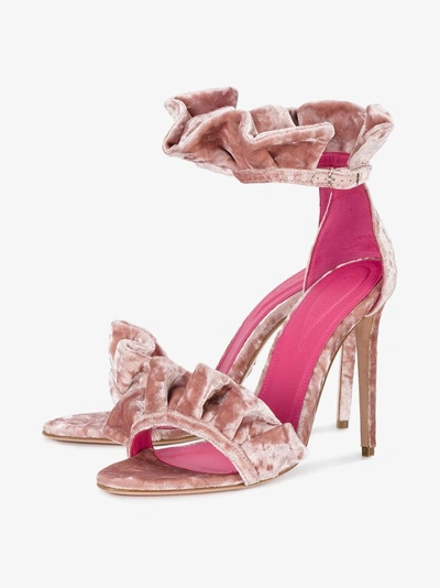 Shop Oscar Tiye Pink Velvet Ruffle Antoinette 115 Sandals In Beige