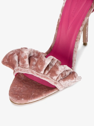 Shop Oscar Tiye Pink Velvet Ruffle Antoinette 115 Sandals In Beige