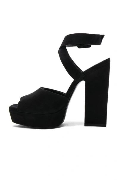 Shop Saint Laurent Suede Debbie Platform Cross Strap Sandals In Black