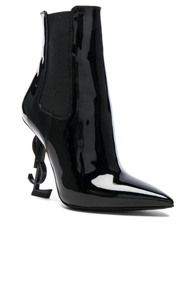 Shop Saint Laurent Patent Opium Monogramme Heeled Boots In Black & Black