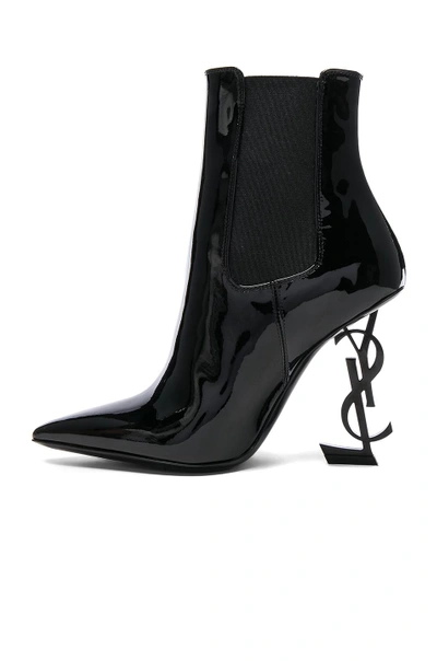 Shop Saint Laurent Patent Opium Monogramme Heeled Boots In Black & Black