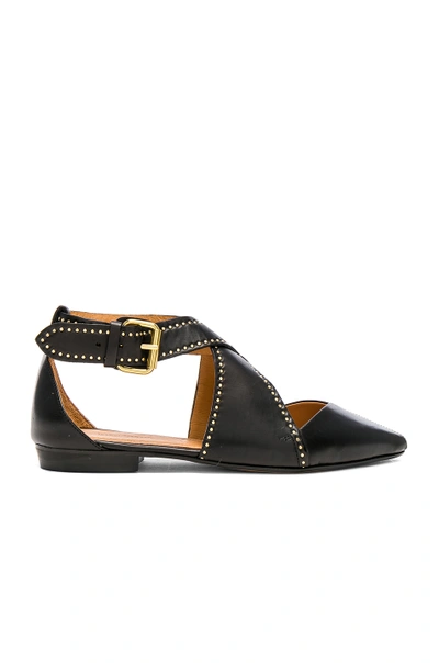 Isabel Marant Leather Lymoa Ankle Strap Flats In Black