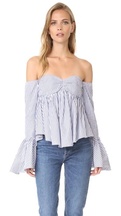 Caroline Constas Max Top In Royal Blue Stripe