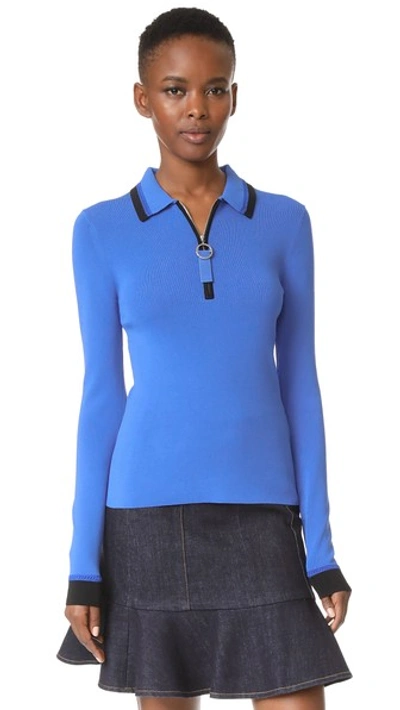 Grey Jason Wu Long Sleeve Polo Sweater In Cobalt/black