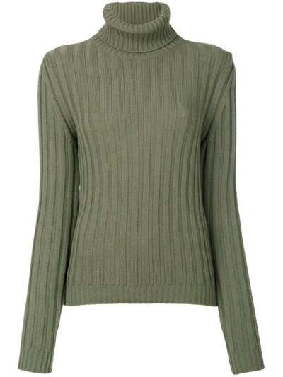 Moschino Ribbed Roll Neck Jumper In Military Green