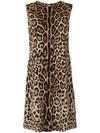 Dolce & Gabbana Leo Print Silk Sheath Dress In Brown
