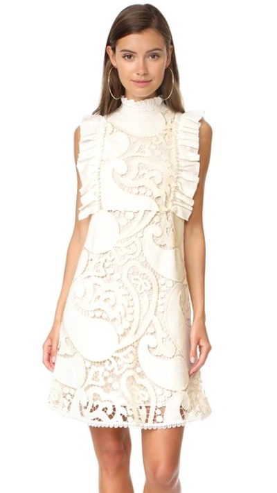 Shop See By Chloé Ruffle Neck Eyelet Dress In Natural White