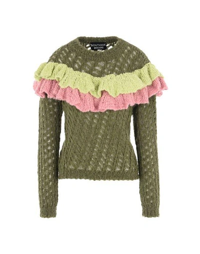 Shop Boutique Moschino Long Sleeve Sweaters In Military Green