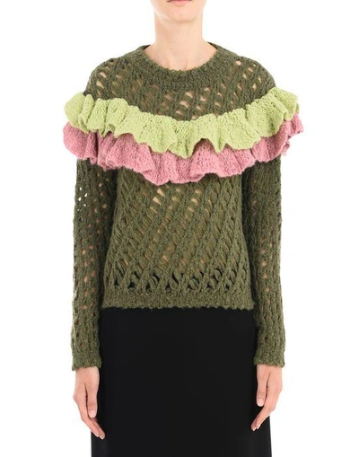 Shop Boutique Moschino Long Sleeve Sweaters In Military Green