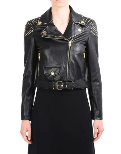 Shop Boutique Moschino Leather Outerwear In Black
