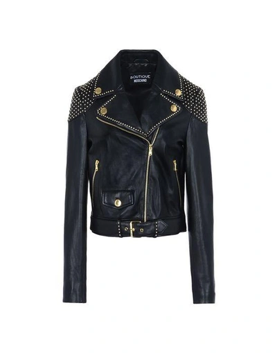 Shop Boutique Moschino Leather Outerwear In Black