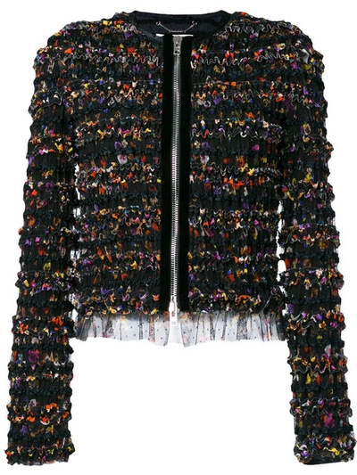 Givenchy Flower Print Ruched Tulle Jacket In Black