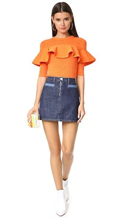 Shop Apiece Apart Cropped Ribbed Ruffle Sweater In Orange Marl