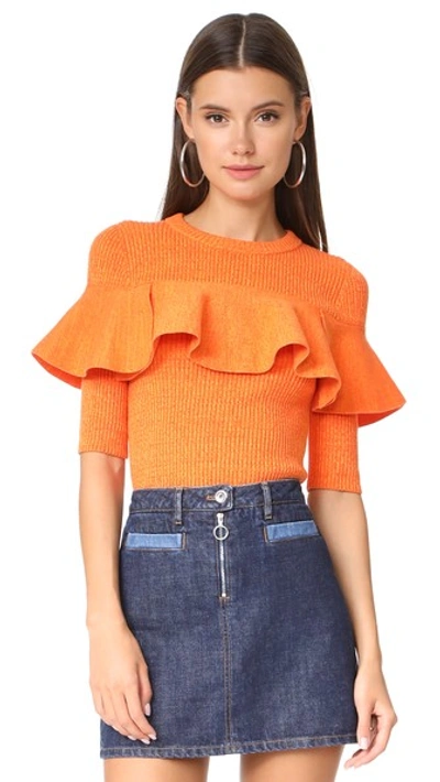 Apiece Apart Ruffled Ribbed Cotton-blend Top In Orange