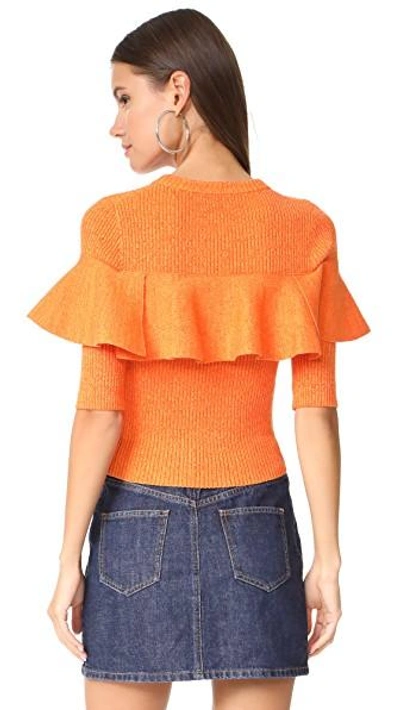 Shop Apiece Apart Cropped Ribbed Ruffle Sweater In Orange Marl