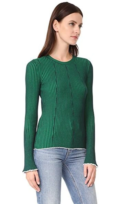 Shop Alexander Wang T Flared Sleeve Sweater In Navy With Emerald Combo