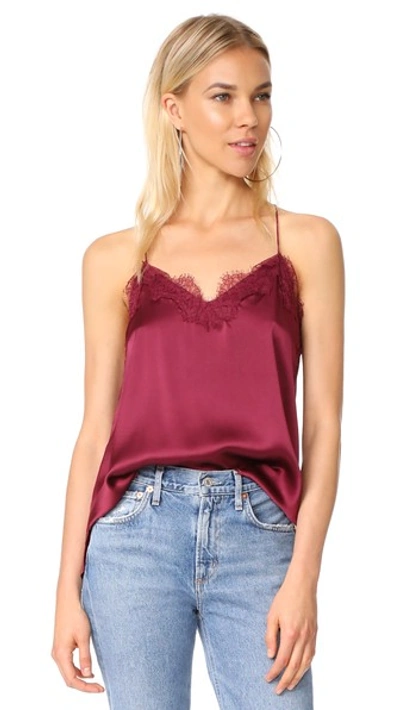 Cami Nyc Racer Lace-trimmed Silk-charmeuse Camsiole In Burgundy