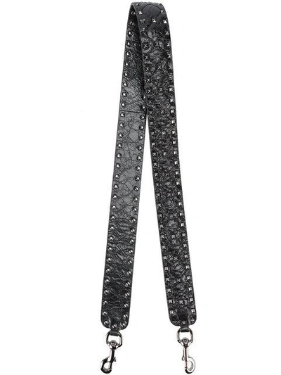 Valentino Garavani Shoulder Strap Rockstud Spike Leather Strap In Craquel&eacute; Leather In Black