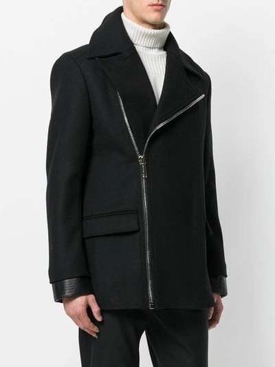 Shop Les Hommes Asymmetric Zip Jacket In Black