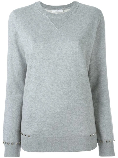 Valentino Long-sleeve Rockstud-trim Sweatshirt, Gray Melange In Grigio Melange|grigio