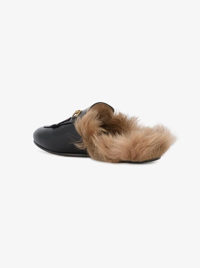 Shop Gucci Tiger Patch Princetown Fur Lined Mules In Black