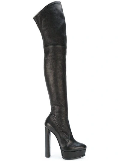 Shop Casadei Thigh Length Platform Boots In Black
