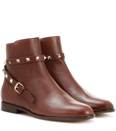 Valentino Garavani Rockstud Leather Boots In Brown