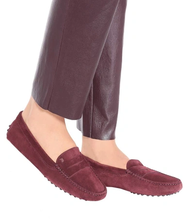 Shop Tod's Gommino Suede Loafers In Purple