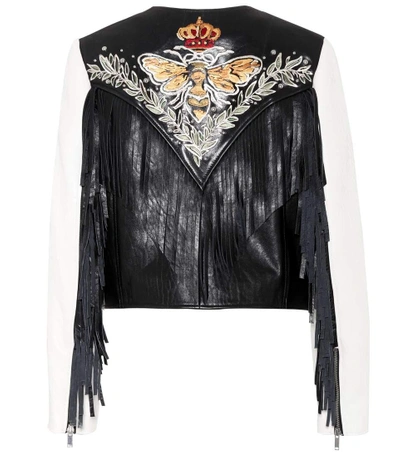 Shop Isabel Marant Étoile Kirk Embroidered Leather Jacket In Black