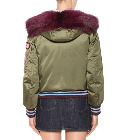 Shop Miu Miu Fur-trimmed Down Coat In Green