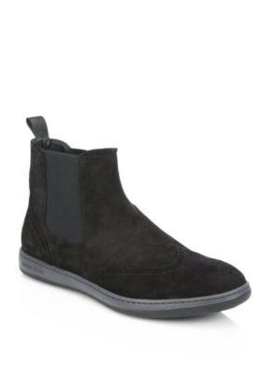 Shop Giorgio Armani Suede Wingtip Chelsea Boots In Black